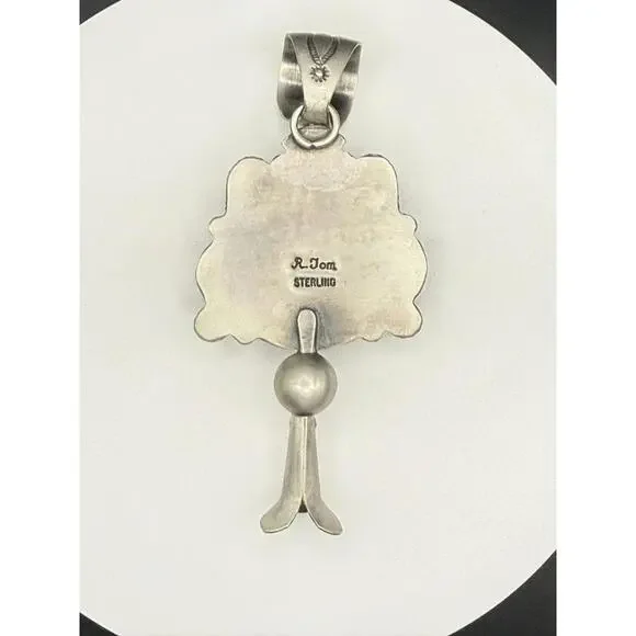 Navajo Ronald Tom Kingman Turquoise Blossom Sterling Silver Pendant - Picture 4 of 4